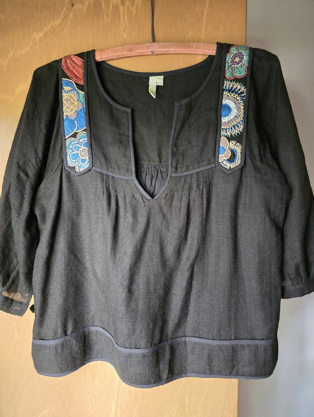 IRO Paris Embroidered Peasant Top Brown Fall Colors Lined